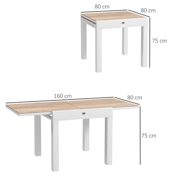 Outsunny Rozkládací Hliníkový Zahradní Stůl 80/160 cm, Obdélníkový Stol pro 6 Osob, Odolný proti Korozi a Voděodolný, pro Terasu a Zahradu, Světlá Šed