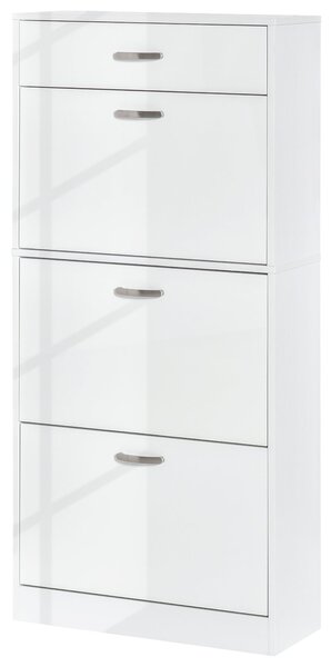 HOMCOM Skříň na boty - 3 skládací dveře a posuvná zásuvka - rozměry 62Š x 24H x 135V cm - hliníkové úchyty. Dřevotříska Bílá | Aosom