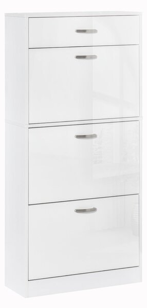 HOMCOM Skříň na boty - 3 skládací dveře a posuvná zásuvka - rozměry 62Š x 24H x 135V cm - hliníkové úchyty. Dřevotříska Bílá | Aosom