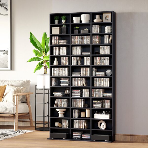 HOMCOM Regál na CD/DVD pro 1116 CD, 36 výškově nastavitelných přihrádek, 102 x 24 x 195 cm, Černý | Aosom