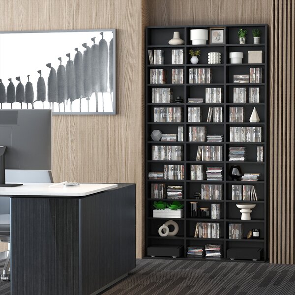 HOMCOM Regál na CD/DVD pro 1116 CD, 36 výškově nastavitelných přihrádek, 102 x 24 x 195 cm, Černý | Aosom