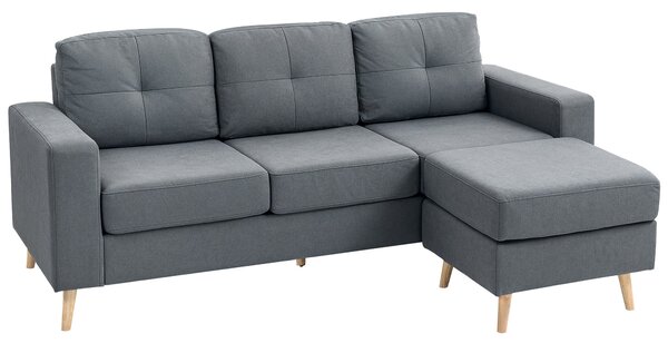 HOMCOM Rohová Pohovka z Lněné Tkaniny, 3-místná Pohovka, Reverzibilní Chaise Lounge vpravo nebo vlevo, 193 cm, Skandinávský Design, pro Obývací Pokoj