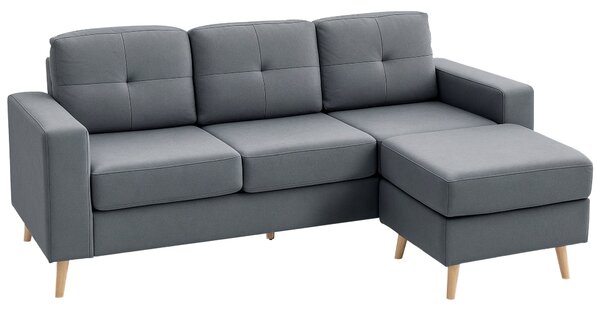 HOMCOM Rohová Pohovka z Lněné Tkaniny, 3-místná Pohovka, Reverzibilní Chaise Lounge vpravo nebo vlevo, 193 cm, Skandinávský Design, pro Obývací Pokoj