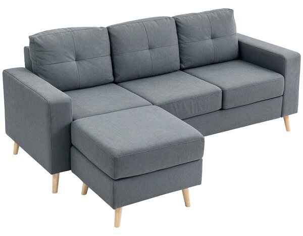 HOMCOM Rohová Pohovka z Lněné Tkaniny, 3-místná Pohovka, Reverzibilní Chaise Lounge vpravo nebo vlevo, 193 cm, Skandinávský Design, pro Obývací Pokoj