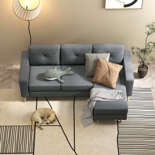 HOMCOM Rohová Pohovka z Lněné Tkaniny, 3-místná Pohovka, Reverzibilní Chaise Lounge vpravo nebo vlevo, 193 cm, Skandinávský Design, pro Obývací Pokoj