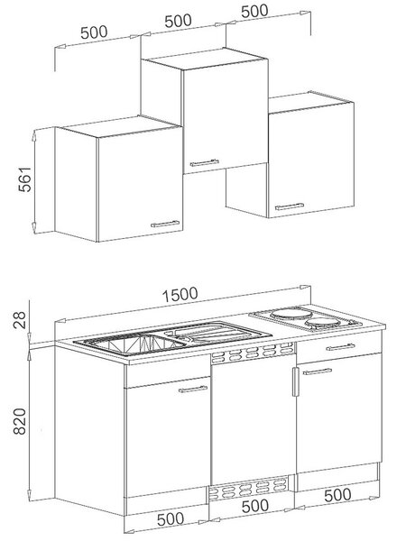 MINIKUCHYNĚ 150 cm Respekta - Online Only kuchyňské linky, Online Only