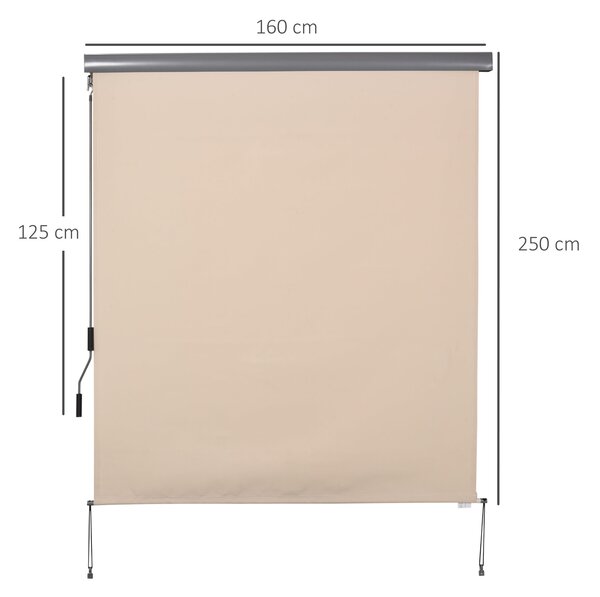 Outsunny Venkovní Rolovací Záclona 2,5 x 1,6 m Skladatelný Vertikální Sluneční Stín s Kličkou, Hliník a Polyester 280 g/m² UV50+ Ochrana pro Balkon, T