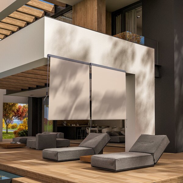 Outsunny Venkovní Rolovací Záclona 2,5 x 1,6 m Skladatelný Vertikální Sluneční Stín s Kličkou, Hliník a Polyester 280 g/m² UV50+ Ochrana pro Balkon, T