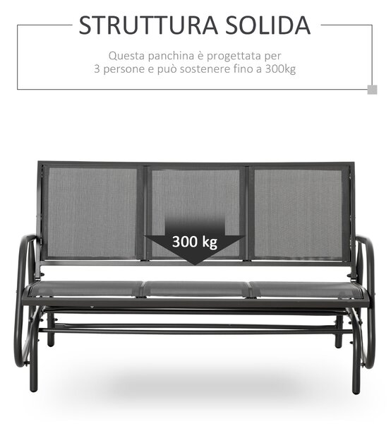 Outsunny Houpací lavice pro 3 osoby z kovu s prodyšnou síťovinou, 147x70x85cm, Šedá | Aosom
