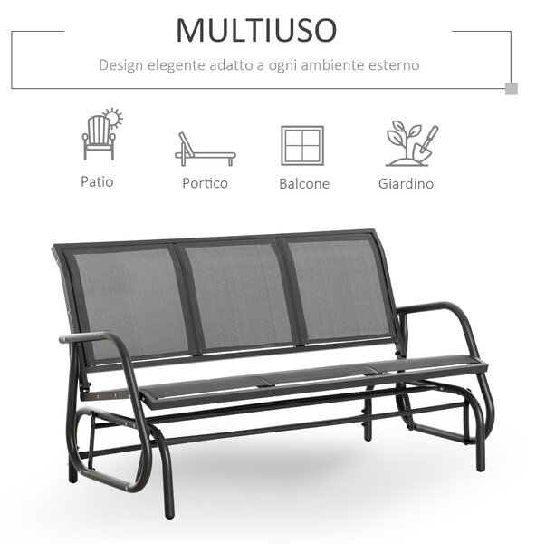 Outsunny Houpací lavice pro 3 osoby z kovu s prodyšnou síťovinou, 147x70x85cm, Šedá | Aosom