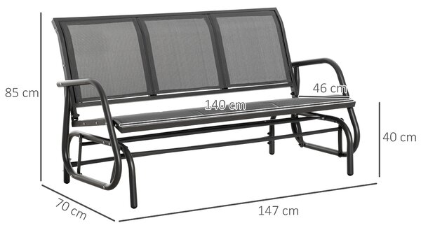 Outsunny Houpací lavice pro 3 osoby z kovu s prodyšnou síťovinou, 147x70x85cm, Šedá | Aosom