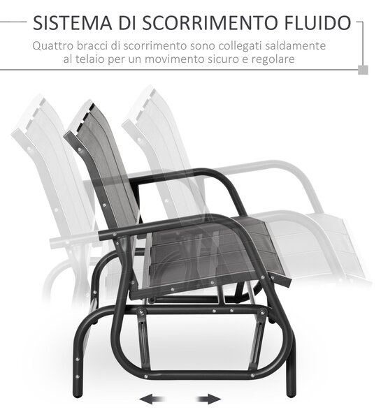 Outsunny Houpací lavice pro 3 osoby z kovu s prodyšnou síťovinou, 147x70x85cm, Šedá | Aosom