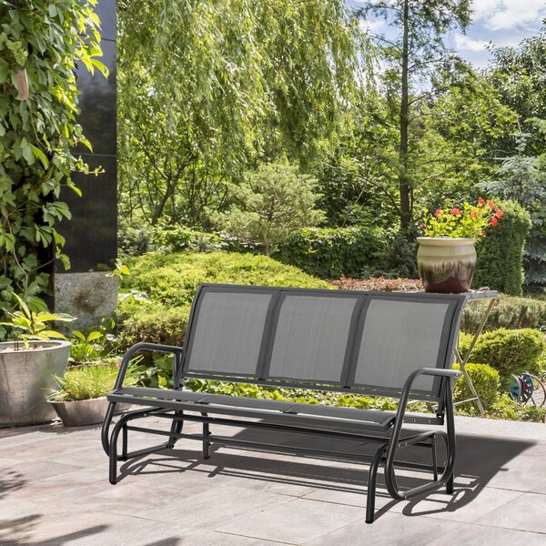Outsunny Houpací lavice pro 3 osoby z kovu s prodyšnou síťovinou, 147x70x85cm, Šedá | Aosom