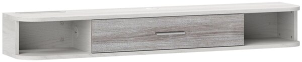 HOMCOM Floating TV Stand s 2 otevřenými policemi a skříňkou s výklopnými dvířky, Dřevěný televizní stolek, 120x26x16 cm, Bílý a šedý | Aosom