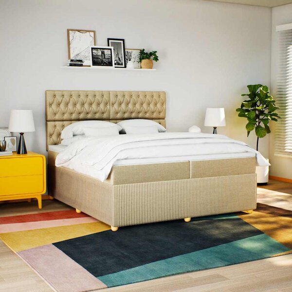 Box spring postel s matrací krémová 200x200 cm textil 3292175