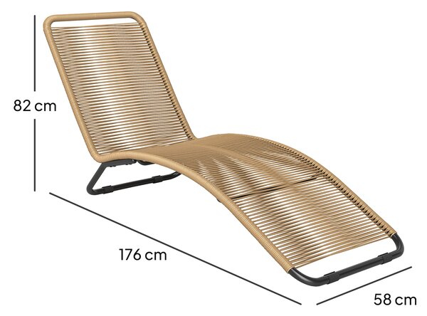 Outsunny S-shaped Ratanový PE a Ocelový Lehátko, Prodyšné Lehátka do Zahrady, Proti UV, na Pláž, K Bazénu a do Zahrady, 176x58x82 cm, Černé a Dřevěné