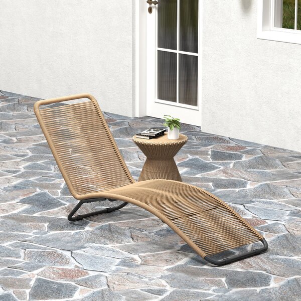 Outsunny S-shaped Ratanový PE a Ocelový Lehátko, Prodyšné Lehátka do Zahrady, Proti UV, na Pláž, K Bazénu a do Zahrady, 176x58x82 cm, Černé a Dřevěné
