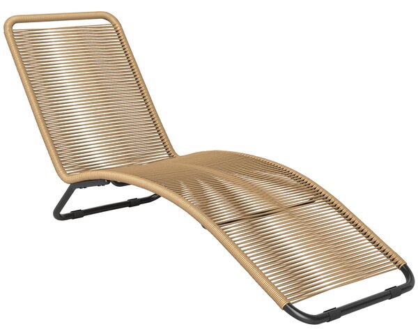Outsunny S-shaped Ratanový PE a Ocelový Lehátko, Prodyšné Lehátka do Zahrady, Proti UV, na Pláž, K Bazénu a do Zahrady, 176x58x82 cm, Černé a Dřevěné
