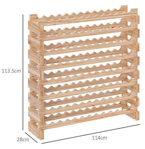HOMCOM Dřevěný stojan na víno, sklep na víno s 8 policemi pro 96 lahví a maximální zatížení 100 kg, 114x28x113,5 cm, přírodní dřevo | Aosom
