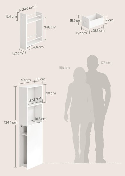 MIDI SKŘÍŇKA, bílá, 40/134.4/18 cm MID.YOU - Koupelnové série, Online Only
