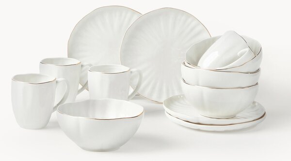 Sada porcelánového snídaňového nádobí s reliéfem Sali, pro 4 osoby (12 dílů)