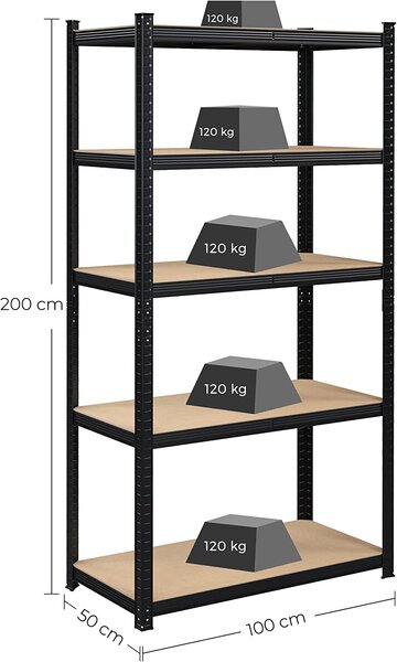 SONGMICS Regál s vysokou nosností 100 x 200 x 50 cm černý