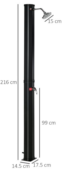 Outsunny 55° Solární Sprcha do Zahrady, 35L Sprcha s Mísicím Ventilem pro Bazén a Kempování, Černá | Aosom