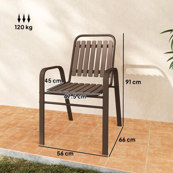 Outsunny Sada 4 Stohovatelných Zahradních Židlí s Vysokým Opěradlem a Rukama, Zahradní Židle z PP Plastu a Oceli pro Terasu, Balkon, Zahradu a Interié