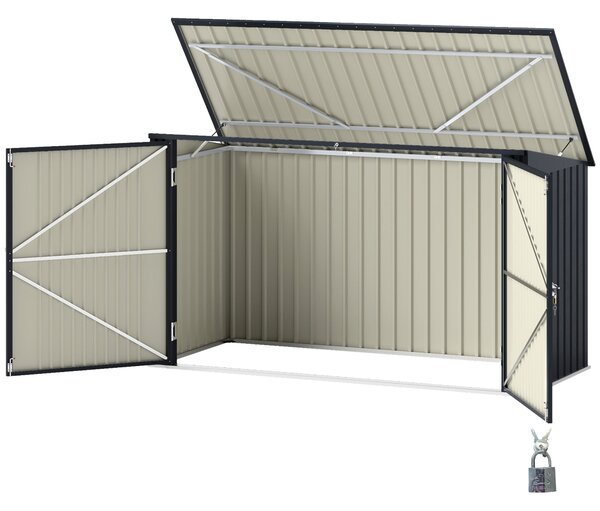 Outsunny Kryt na venkovní odpadkový koš pro 3 kontejnery 240L, 233x105 cm kontejner na odpadky s 2 dveřmi a zámky, 2,3 m² zahradní shed, box na odpadk