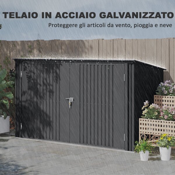 Outsunny Kryt na venkovní odpadkový koš pro 3 kontejnery 240L, 233x105 cm kontejner na odpadky s 2 dveřmi a zámky, 2,3 m² zahradní shed, box na odpadk