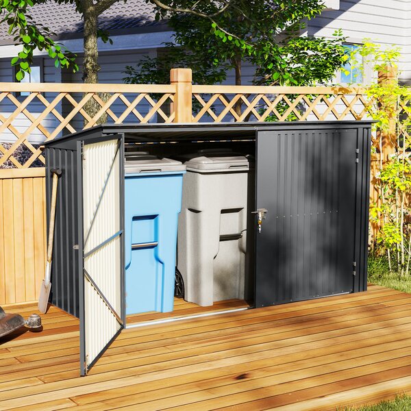 Outsunny Kryt na venkovní odpadkový koš pro 3 kontejnery 240L, 233x105 cm kontejner na odpadky s 2 dveřmi a zámky, 2,3 m² zahradní shed, box na odpadk