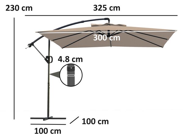 Outsunny 3x3,25 m Závěsný Slunečník s 360° Nastavitelným Střechou, Křížovou Základem, Větracími Otvory a Křivkou, Nakloněný Zahradní Slunečník z Kovov