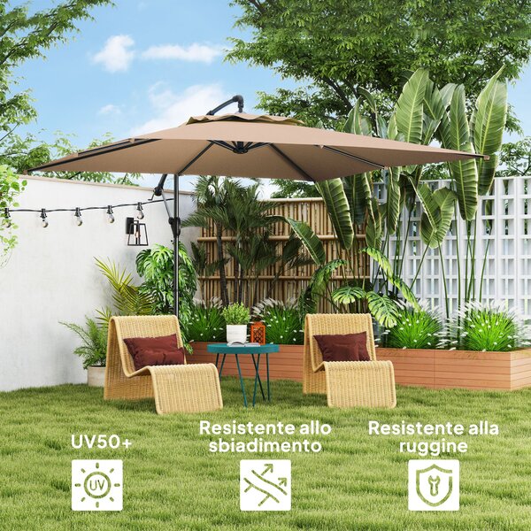 Outsunny 3x3,25 m Závěsný Slunečník s 360° Nastavitelným Střechou, Křížovou Základem, Větracími Otvory a Křivkou, Nakloněný Zahradní Slunečník z Kovov