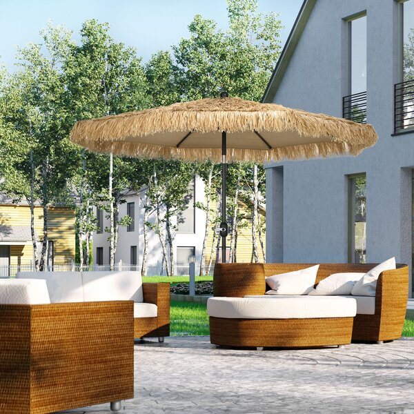 Outsunny Zahradní Slunečník 2,6x2,6m s Naklápěním a Kličkou, Sklopný, Kruh Pohanský Slunečník s 8 Žebry, Hliníkový a Polyesterový, pro Zahradu, Balkon