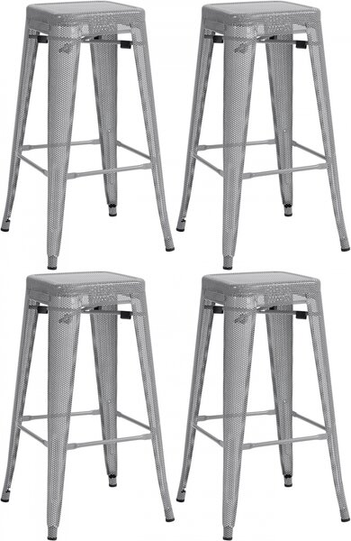Kovová barová židle Fletcher (SET 4 ks) - Stříbrná