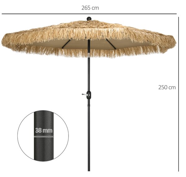 Outsunny Zahradní Slunečník 2,6x2,6m s Naklápěním a Kličkou, Sklopný, Kruh Pohanský Slunečník s 8 Žebry, Hliníkový a Polyesterový, pro Zahradu, Balkon