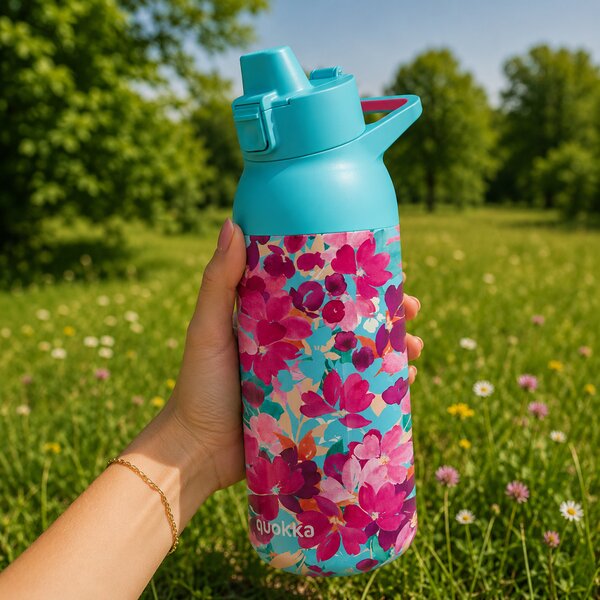 Nerezová sportovní láhev s pítkem Tide, 700ml, Quokka, floral jumble