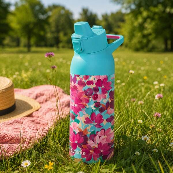 Nerezová sportovní láhev s pítkem Tide, 700ml, Quokka, floral jumble