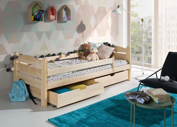 Dětská postel z masivu MATES se šuplíky - 200x90 cm - přírodní