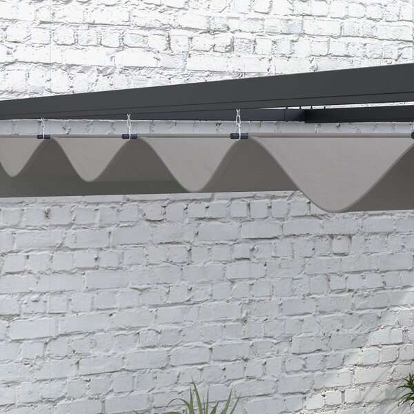 Outsunny Pergola Zahradní Altán 3x4m s Odkrytelnou Střechou a Odvodňovacími Otvory, Zahradní Pergola z Oceli a Polyesteru s Kolíky a Šrouby, Tmavě Šed