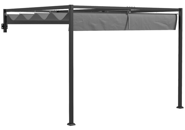 Outsunny Pergola Zahradní Altán 3x4m s Odkrytelnou Střechou a Odvodňovacími Otvory, Zahradní Pergola z Oceli a Polyesteru s Kolíky a Šrouby, Tmavě Šed