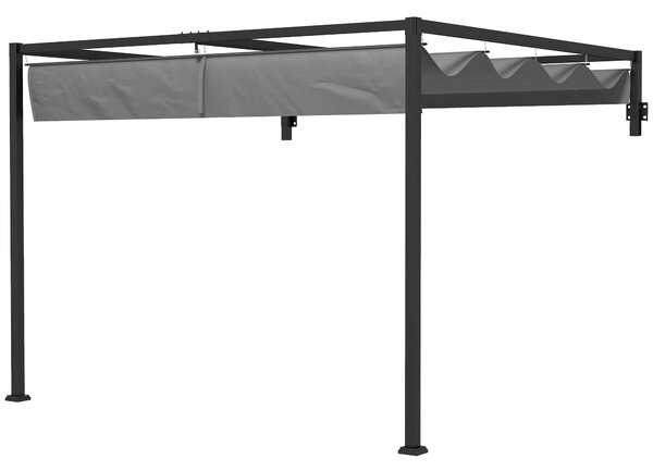 Outsunny Pergola Zahradní Altán 3x4m s Odkrytelnou Střechou a Odvodňovacími Otvory, Zahradní Pergola z Oceli a Polyesteru s Kolíky a Šrouby, Tmavě Šed