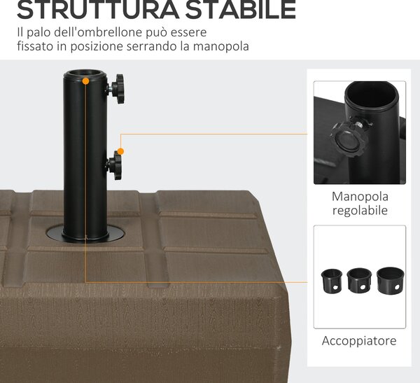 Plnitelný základ pro slunečník Outsunny s integrovanou rukojetí a bočním otvorem, HDPE stojan na slunečníky, pro slunečníkové tyče o průměru Ø28/38/48