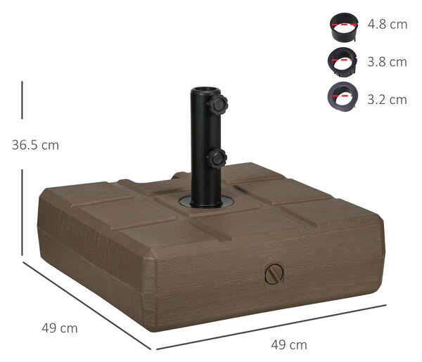 Plnitelný základ pro slunečník Outsunny s integrovanou rukojetí a bočním otvorem, HDPE stojan na slunečníky, pro slunečníkové tyče o průměru Ø28/38/48