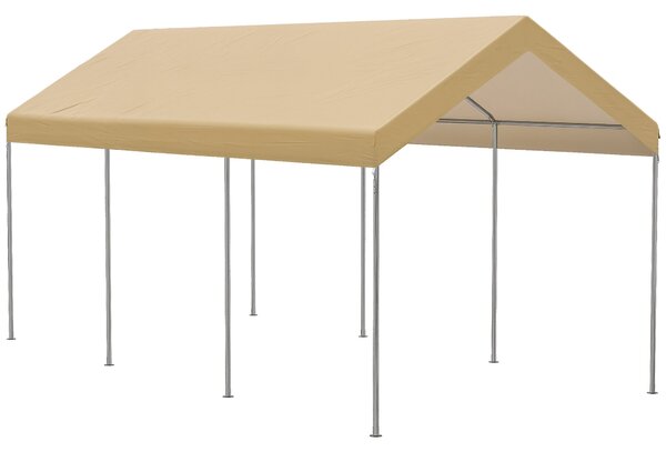 Outsunny nastavitelný ocelový a PE zahradní stan pro malé a střední automobily se stabilizačními kolíky a provázky, 600x295x265-310 cm, béžový | Aosom