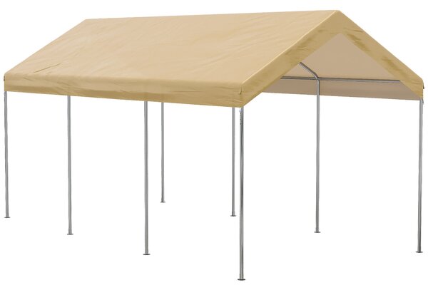 Outsunny nastavitelný ocelový a PE zahradní stan pro malé a střední automobily se stabilizačními kolíky a provázky, 600x295x265-310 cm, béžový | Aosom