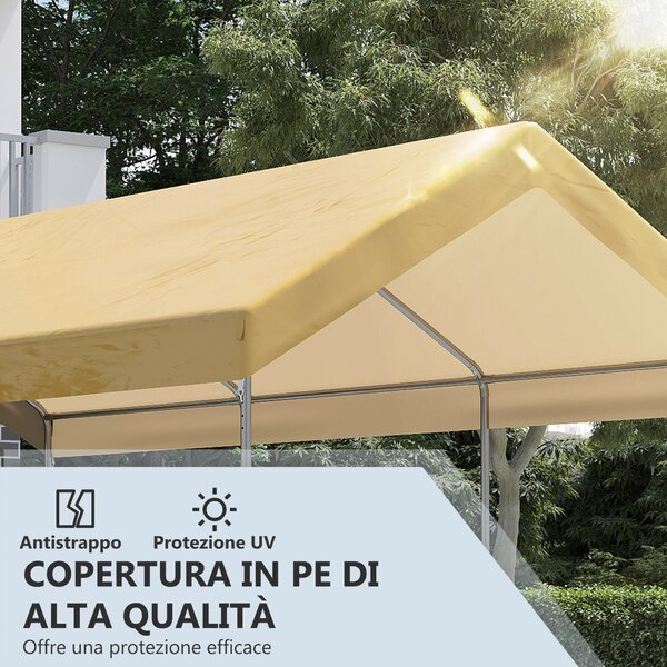 Outsunny nastavitelný ocelový a PE zahradní stan pro malé a střední automobily se stabilizačními kolíky a provázky, 600x295x265-310 cm, béžový | Aosom