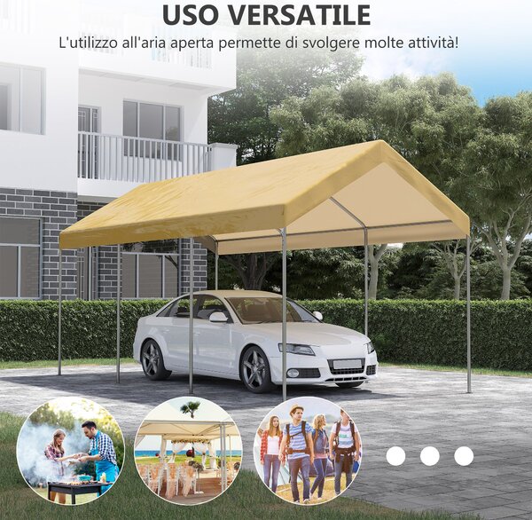 Outsunny nastavitelný ocelový a PE zahradní stan pro malé a střední automobily se stabilizačními kolíky a provázky, 600x295x265-310 cm, béžový | Aosom