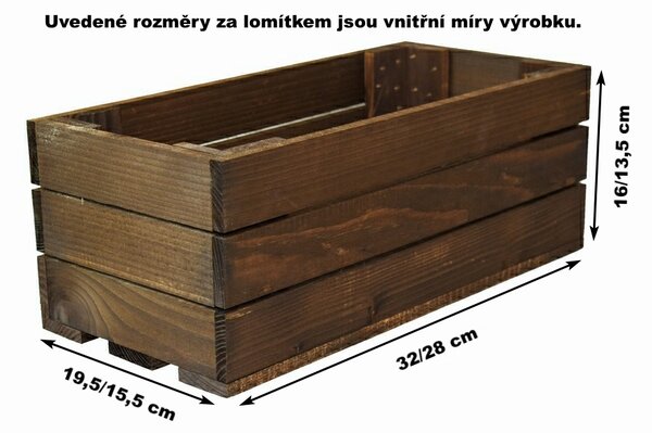 Dřevěný truhlík hnědý 30 cm