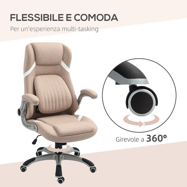 Ergonomická kancelářská židle Vinsetto s sklápěcími područe a opěrkou hlavy, otočná pracovní židle s bederní oporou, nastavitelná výška a houpací funk